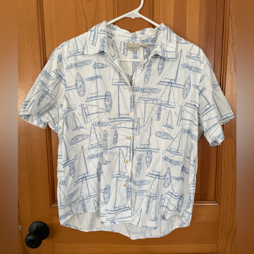 L.L. Bean White Sailboat Shirt
